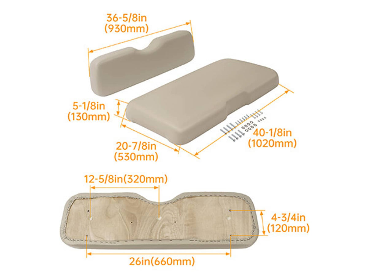Solidspare For EZGO RXV 2008-Up Models Stone Golf Cart Front Seat Cushion Bottom Backrest