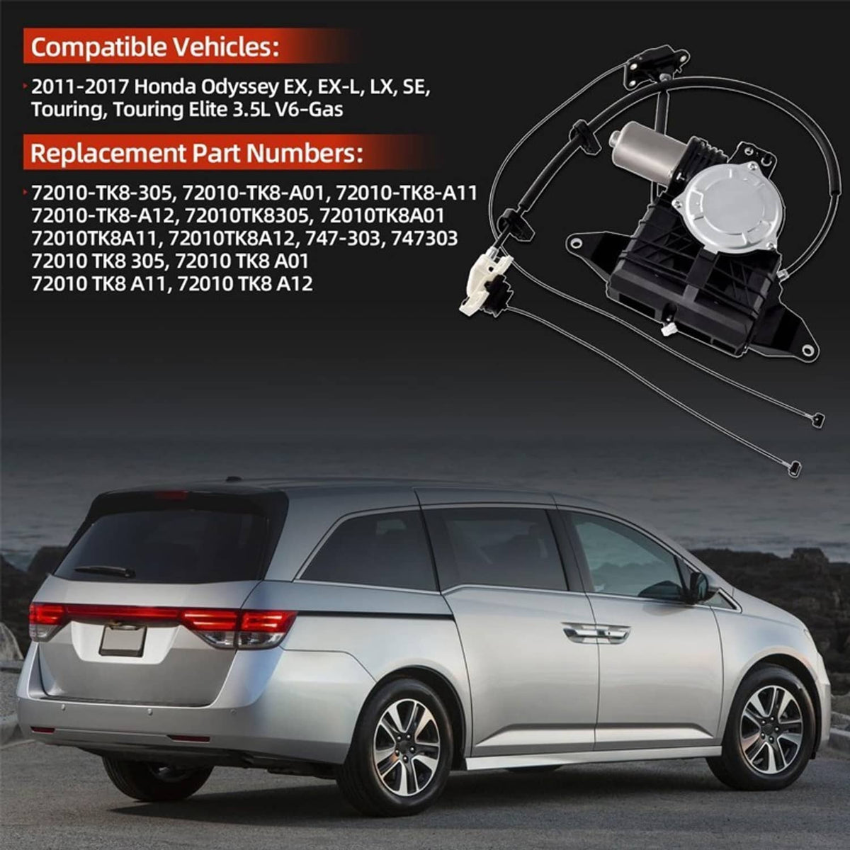Solidspare Power Sliding Door Motor W/Cables Right Side For 2005-2010 Honda Odyssey
