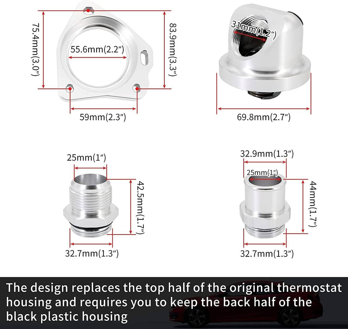 Solidspare K-Series For Honda Radiator Hose Swivel Neck Thermostat Housing Aluminum K20 K24