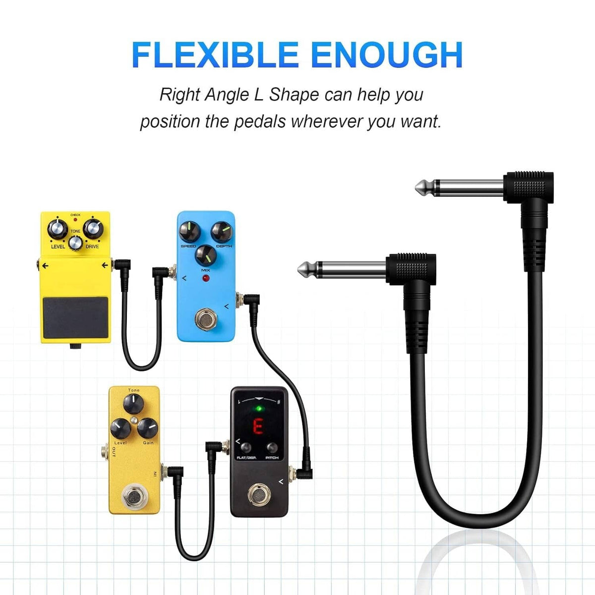 Solid Spare 6PCS Patch Cables for Electric Guitar OFC Pedal Board Wire Cords 1/4 Right Angle