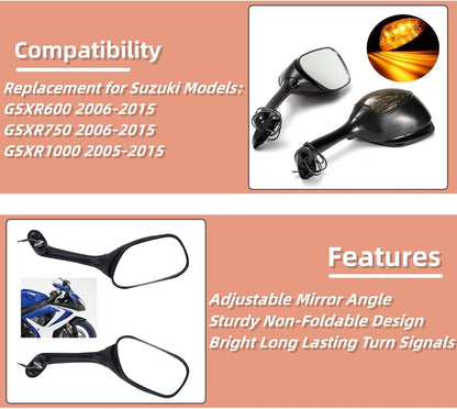 Solidspare Rearview Mirrors w/ Turn Signal Fit For 2006-21 Suzuki GSXR1000 GSXR600 GSXR750