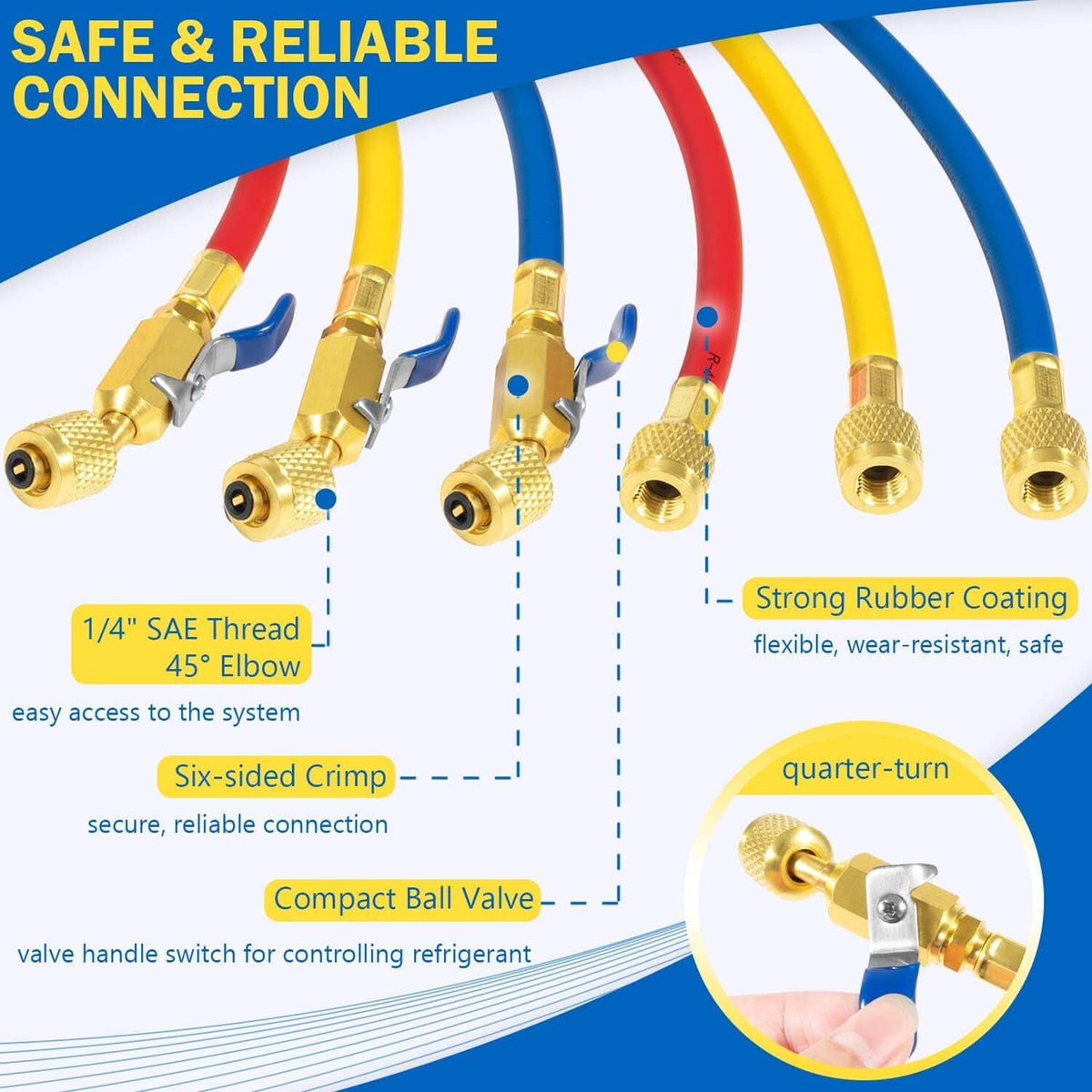 Solidspare 29986 Plus II 72" Hose 1/4" Compact Ball Valve End Refrigerant Charging Hose