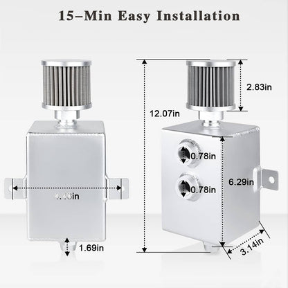 Solidspare Universal 2L Oil Catch Can Tank 2 Port AN10 W/ Breather Filter Drain Tap Baffled