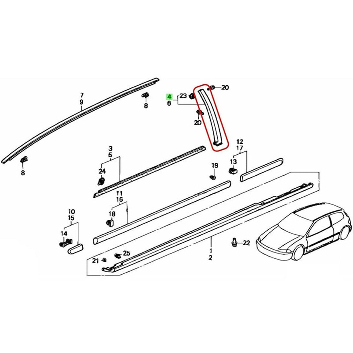 Solidspare Left & Right Side Window Molding Door Sash Trim For 1992-1995 Honda Civic Black
