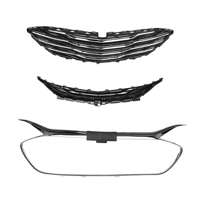For 2019-2023 Chevrolet Malibu Front Bumper Upper Lower Grille Black Chrome 3PCS