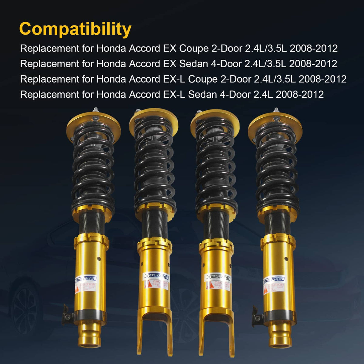 Solidspare Gold Coilovers Suspension Lowering Kit NEW For Honda Accord 2008-2012 JDMSPEED