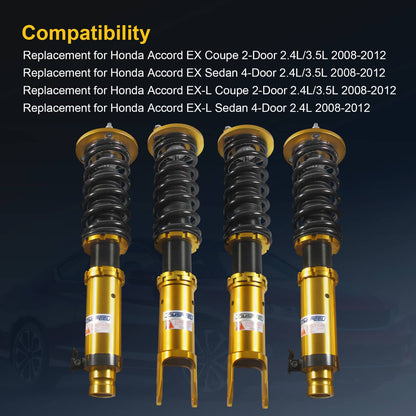 Solidspare Gold Coilovers Suspension Lowering Kit NEW For Honda Accord 2008-2012 JDMSPEED