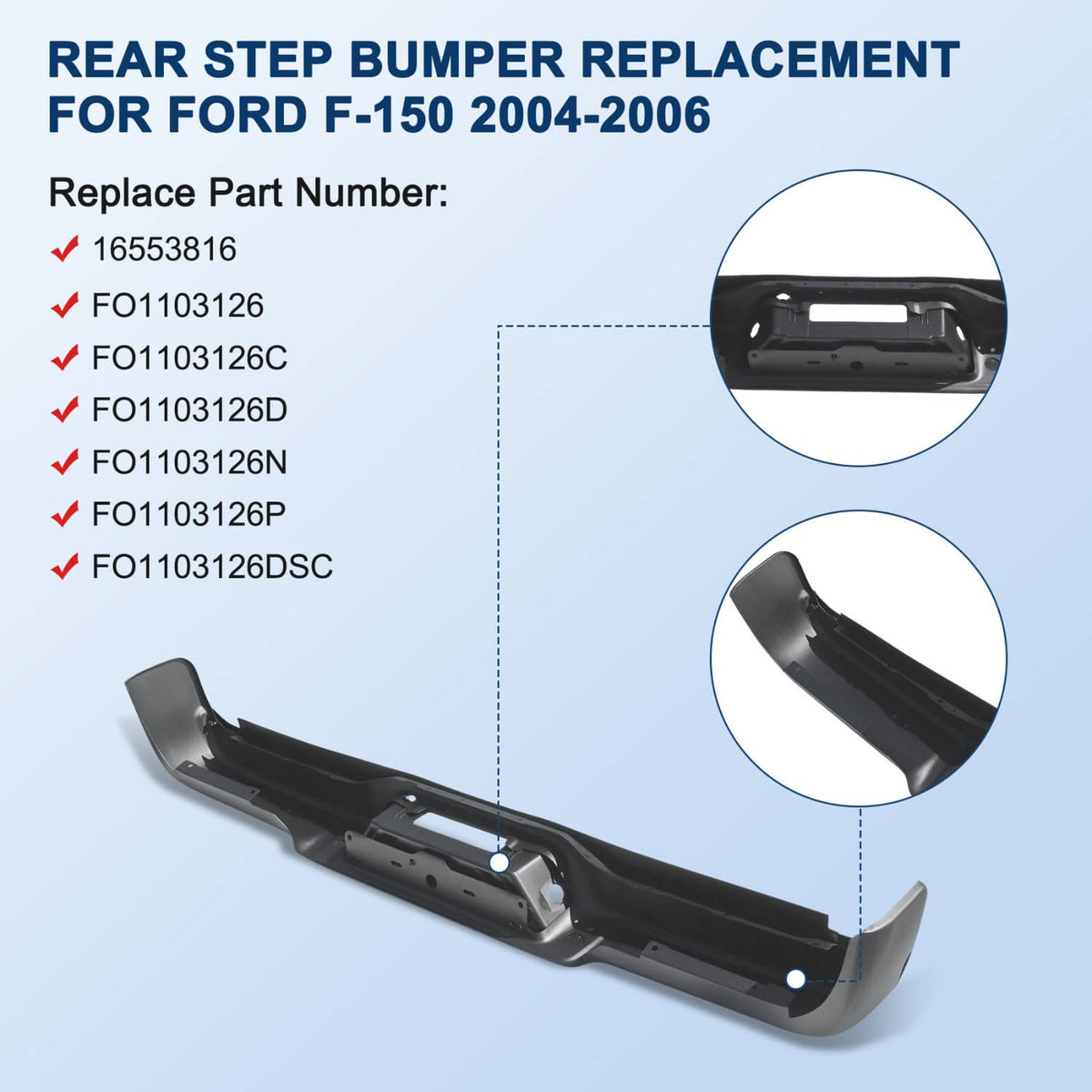 Solidspare Black Rear Setp Bumper w/LED Light for 2004-2006 Ford F150 w/o Sensor Hole New
