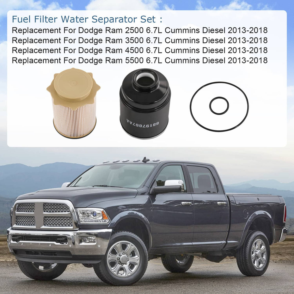 Solidspare Diesel Fuel Filter Kit For 2013-2017 Dodge Ram 6.7L Cummins 2500 3500 4500 5500