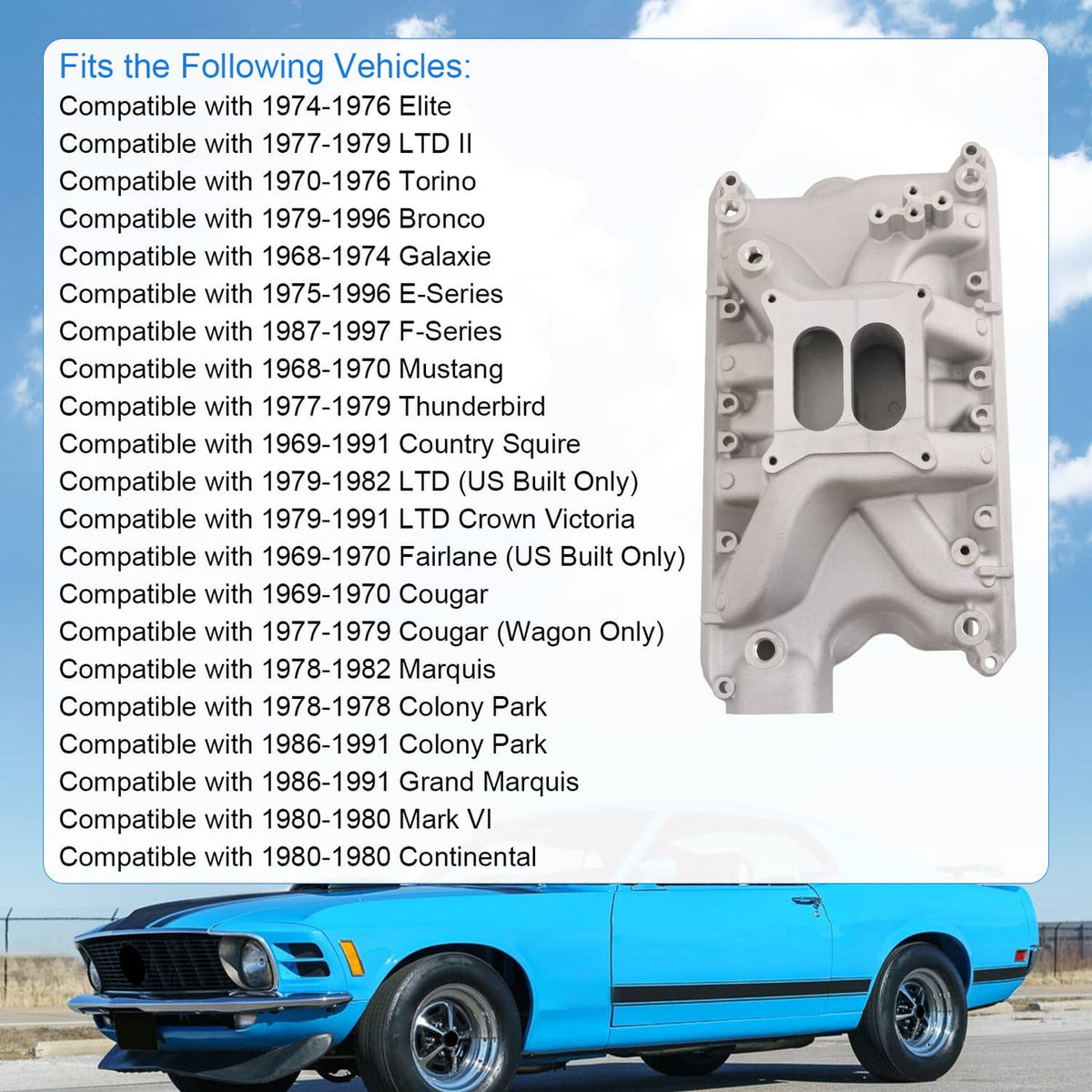 Solidspare Dual Plane Aluminum Intake Manifold Fits Ford Small Block Windsor V8 5.8L 351W