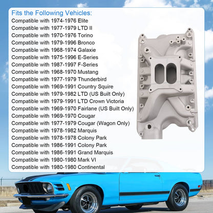 Solidspare Dual Plane Aluminum Intake Manifold Fits Ford Small Block Windsor V8 5.8L 351W