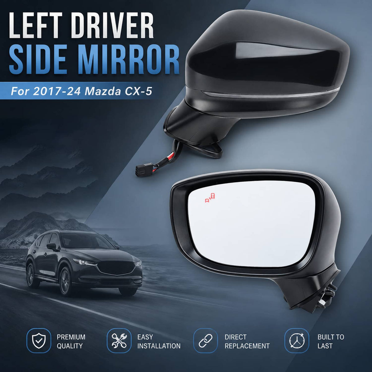 Solidspare Left Driver Side Mirror for 2017-24 Mazda CX-5 With BSM Power Turn Signal Light