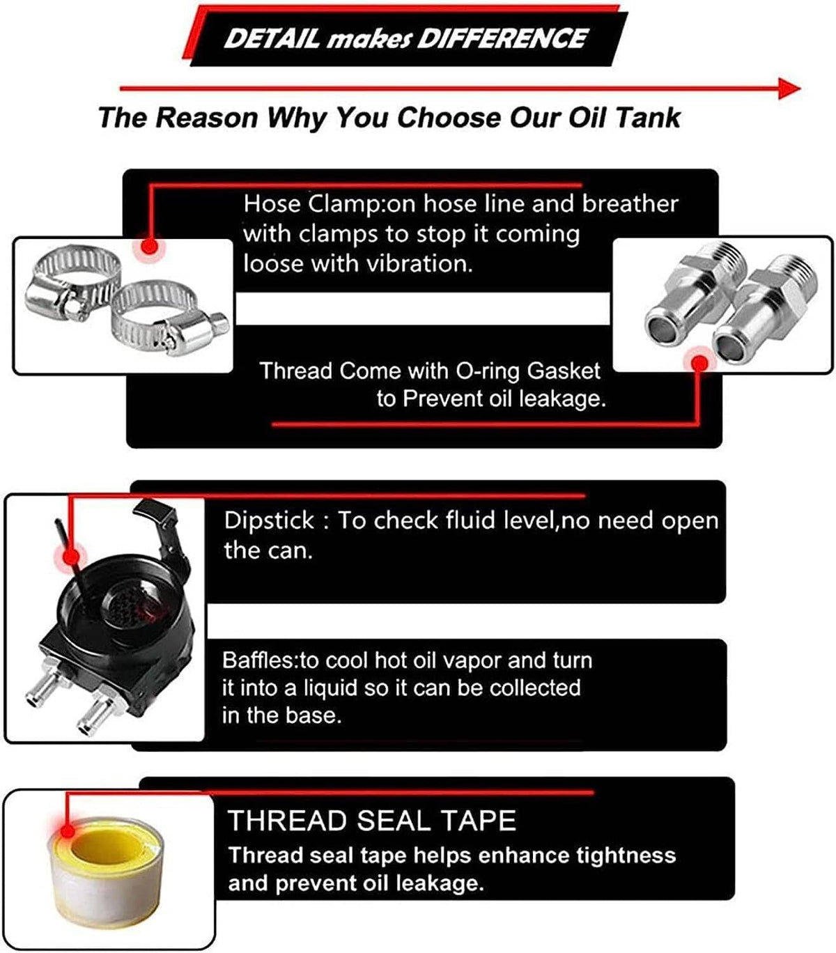 Solidspare Universal Black Oil Catch Can Kit with Hose Baffled Reservoir Tank Aluminum
