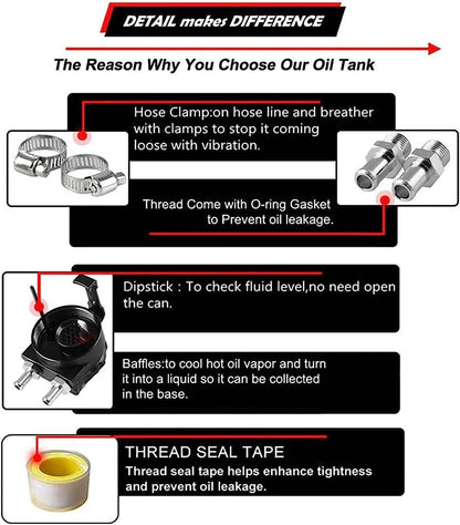 Solidspare Universal Black Oil Catch Can Kit with Hose Baffled Reservoir Tank Aluminum