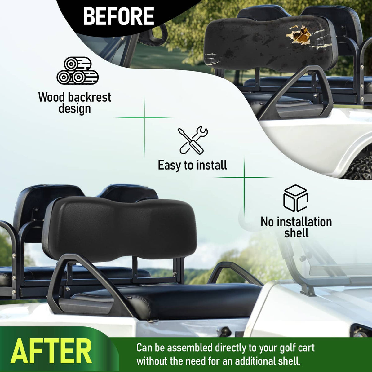 Solidspare Black Front Seat Lean Back Backrest Cushion For Club Car DS 2000.5-up Golf Cart