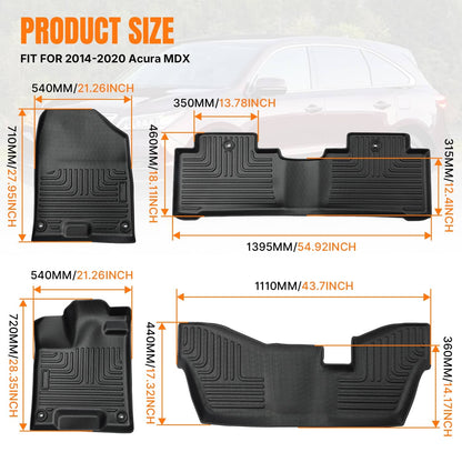 Solidspare Floor Mats 3 Rows Liner Carpets For 2014-2020 Acura MDX TPE Rubber All Weather