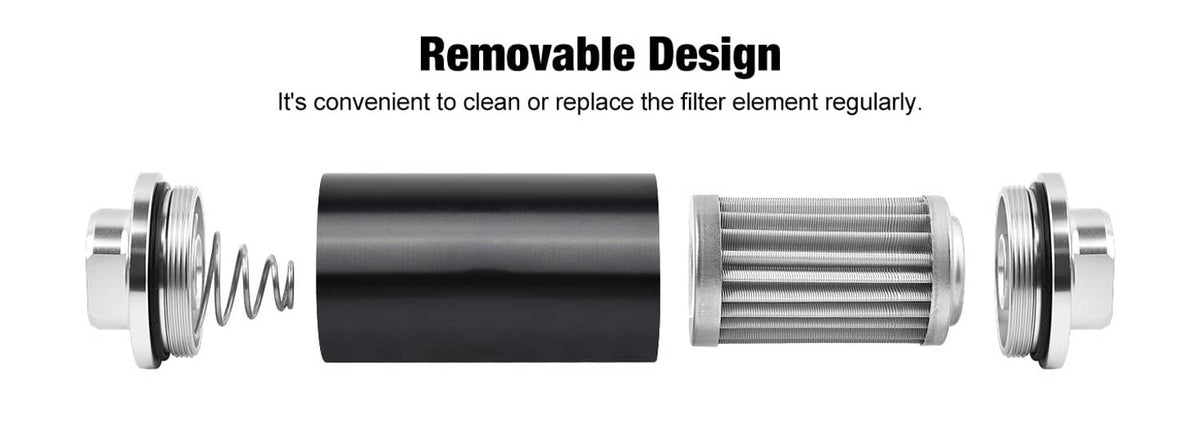 Solidspare High Flow Inline Fuel Filter 100 Micron Cleanable 6AN 8AN 10AN Adapter Universal