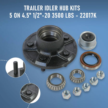 Solidspare 2PCS Trailer Idler Hub Kits 5 on 4.5 for 3500 lbs Axle - 22017K 1/2"-20 thread