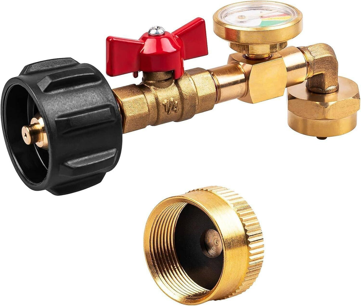 Solidspare 1lb to 20lb tank Propane Refill Elbow Adapter with Gauge + ON-Off Control Valve