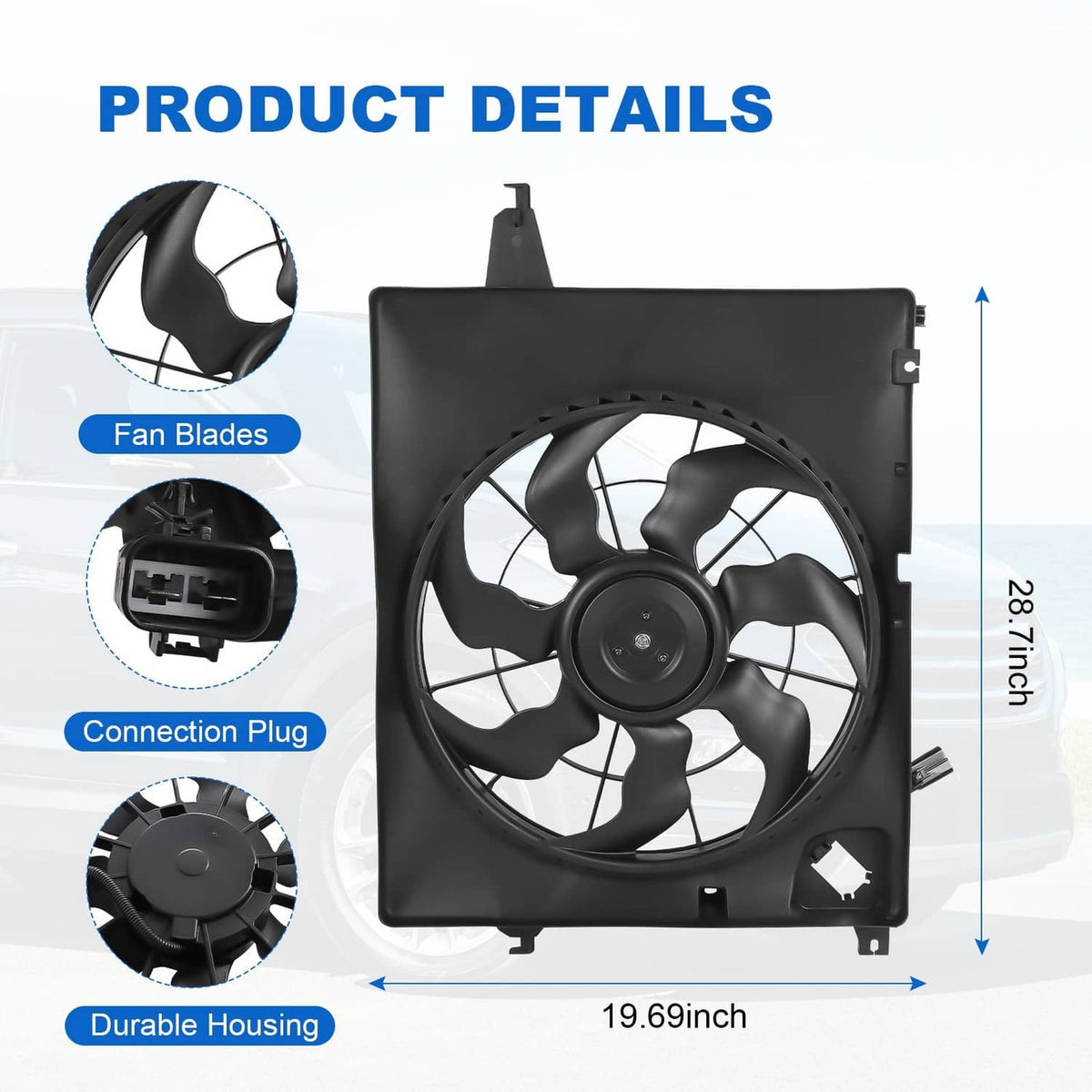 Solidspare Engine Radiator Cooling Fan Assembly For Hyundai Santa Fe kia 2013-2018 620-463