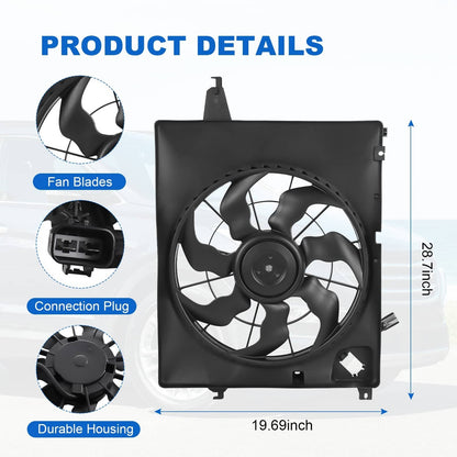 Solidspare Engine Radiator Cooling Fan Assembly For Hyundai Santa Fe kia 2013-2018 620-463