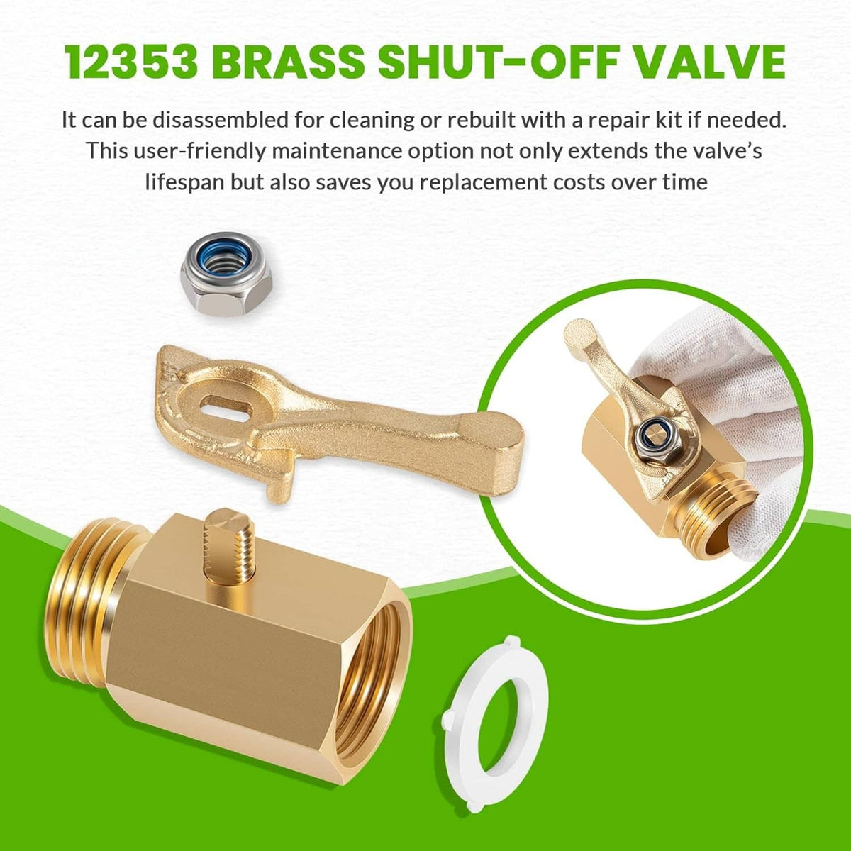 Solidspare 12353 Heavy-Duty Brass Shut-Off Valve 3/4” Hose Thread Full Flow 1/2” Opening