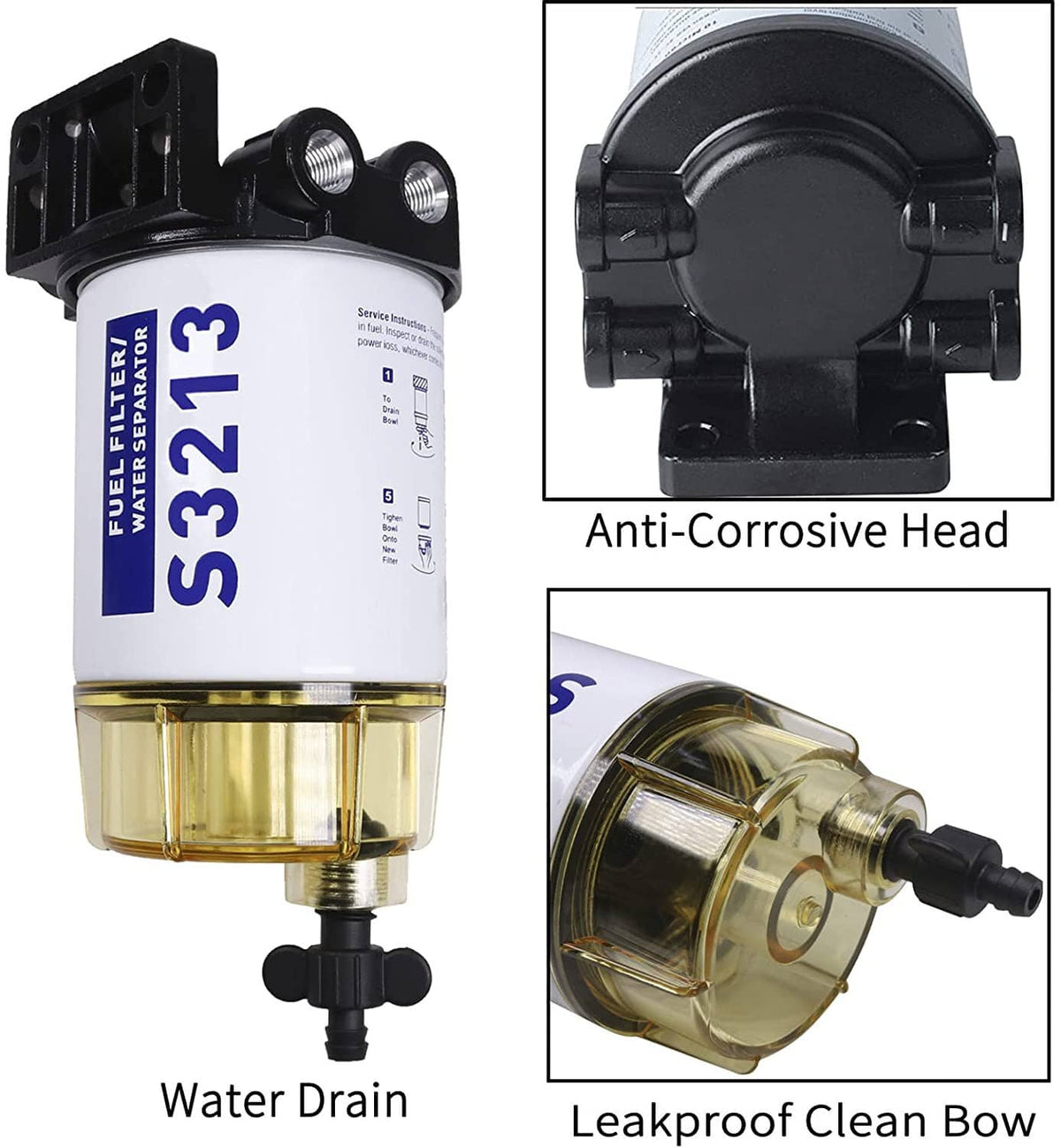 Solidspare S3213 3/8" NPT Fuel Filter / Water Separator System Fit Marine outboard Motor