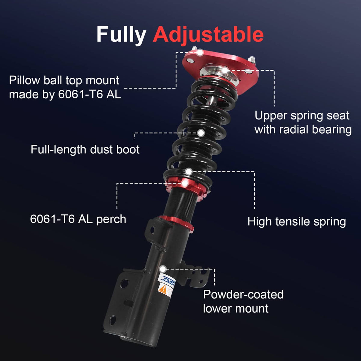Solidspare Red Front & Rear Full Coilover Struts Adjustable Height For 2005-2010 Scion tC