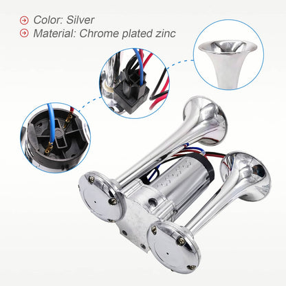 Solidspare Super Loud Car Electric Horn 600DB 12V Dual Trumpets Truck Boat Train Speaker