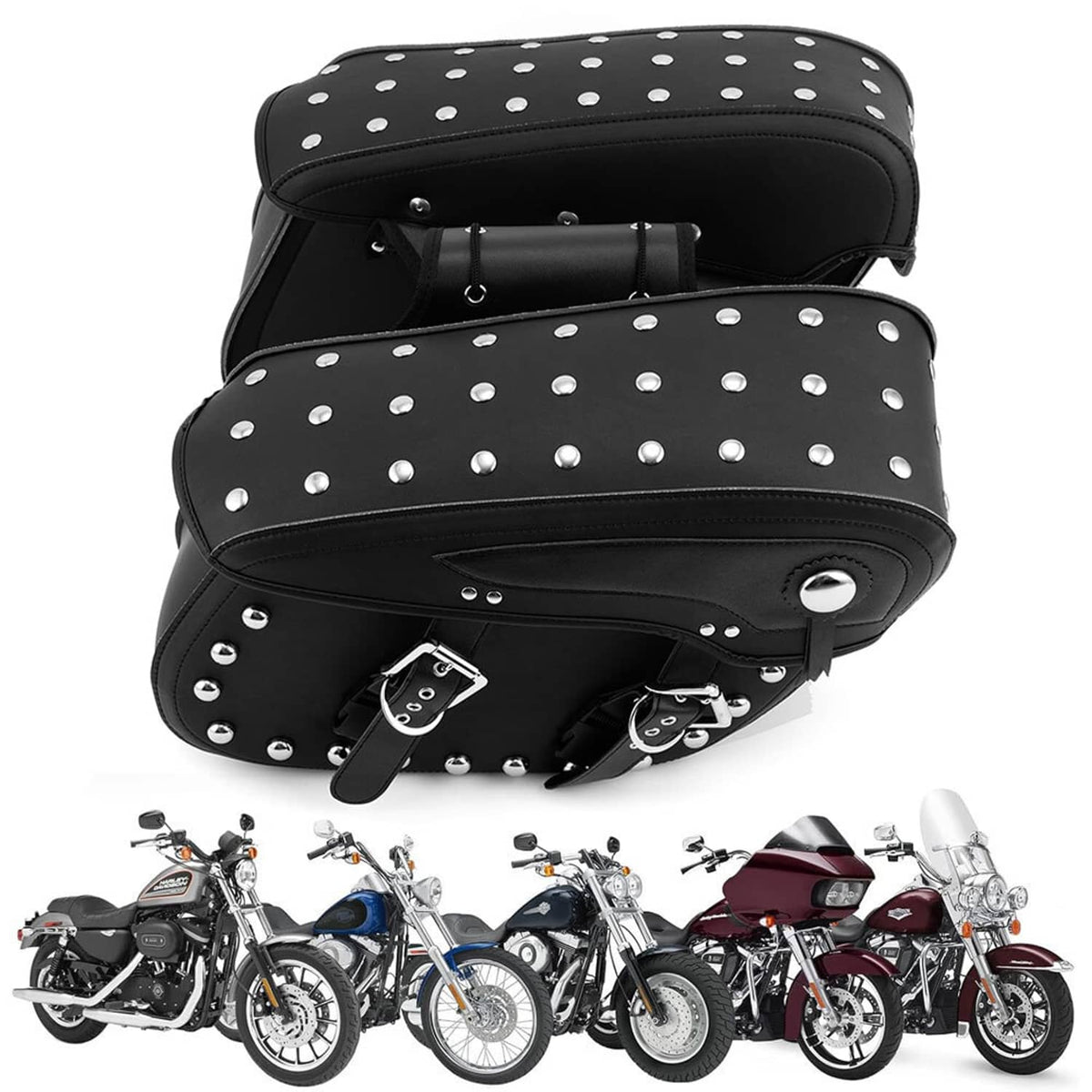 Solidspare 2x Motorcycle Motorbike PU Leather Saddle Bags Side Panniers Saddlebag Tool Bag