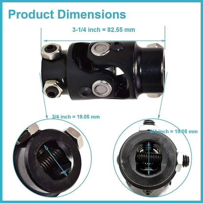 Solidspare New Universal Steering Black Single U-Joint Shaft 3/4" DD X 3/4" DD