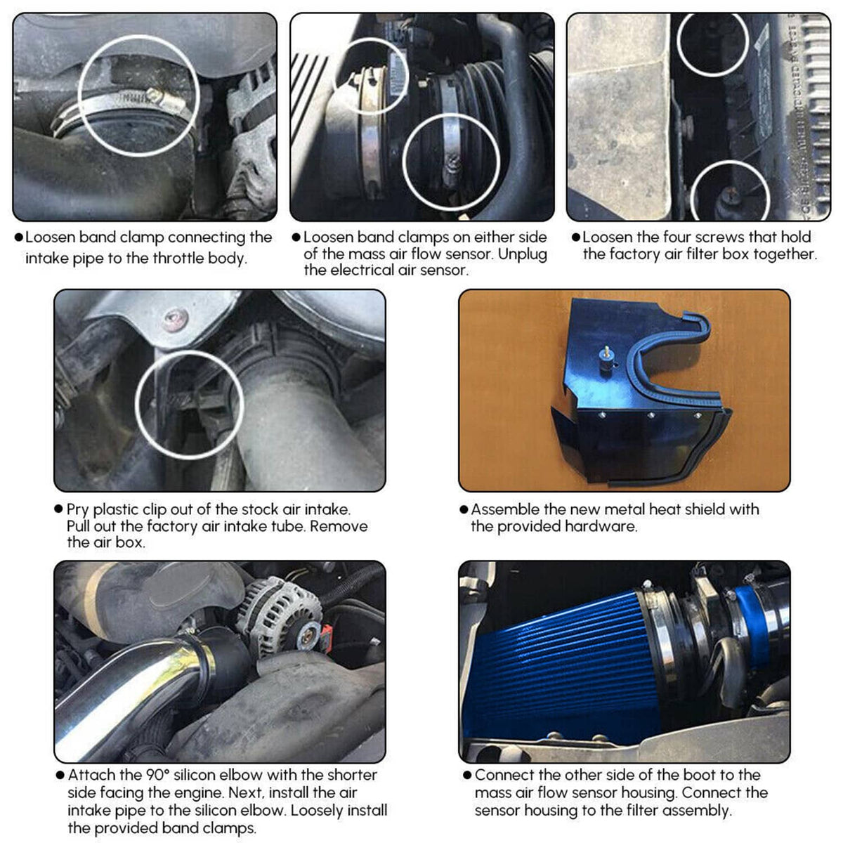 Solidspare 4" Cold Air Intake Kit+Heat Shield Blue For 1999-2007 Chevy GMC V8 4.8/5.3/6.0L