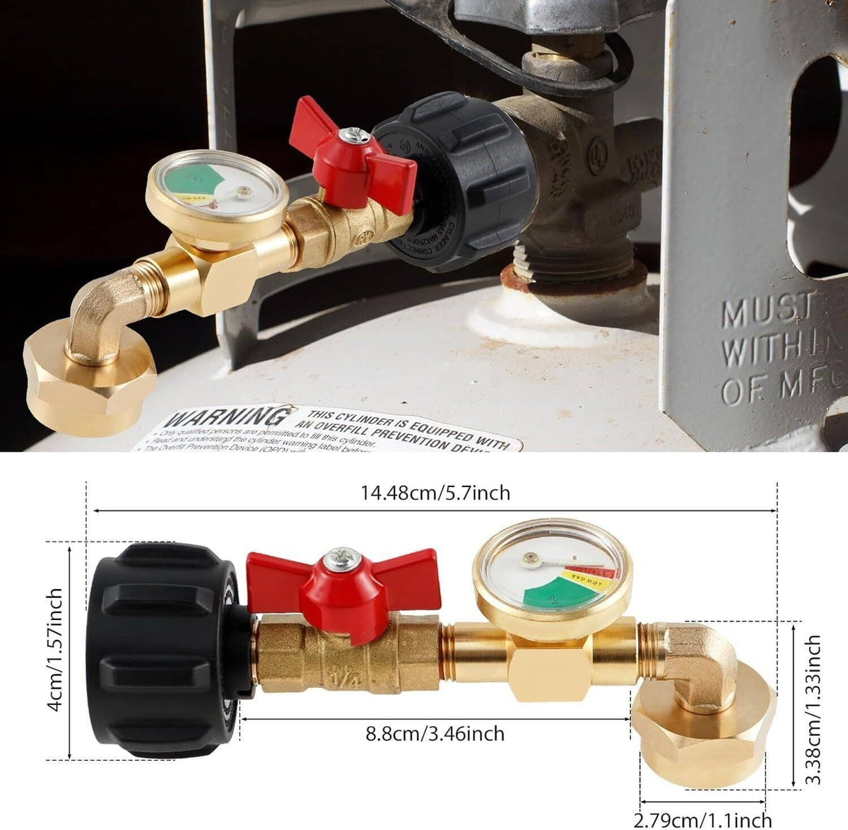 Solidspare 1lb to 20lb tank Propane Refill Elbow Adapter with Gauge + ON-Off Control Valve