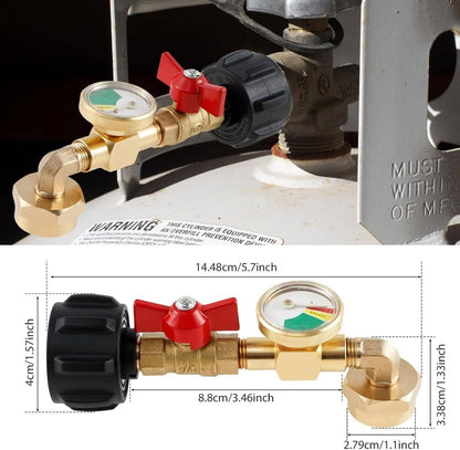 Solidspare 1lb to 20lb tank Propane Refill Elbow Adapter with Gauge + ON-Off Control Valve