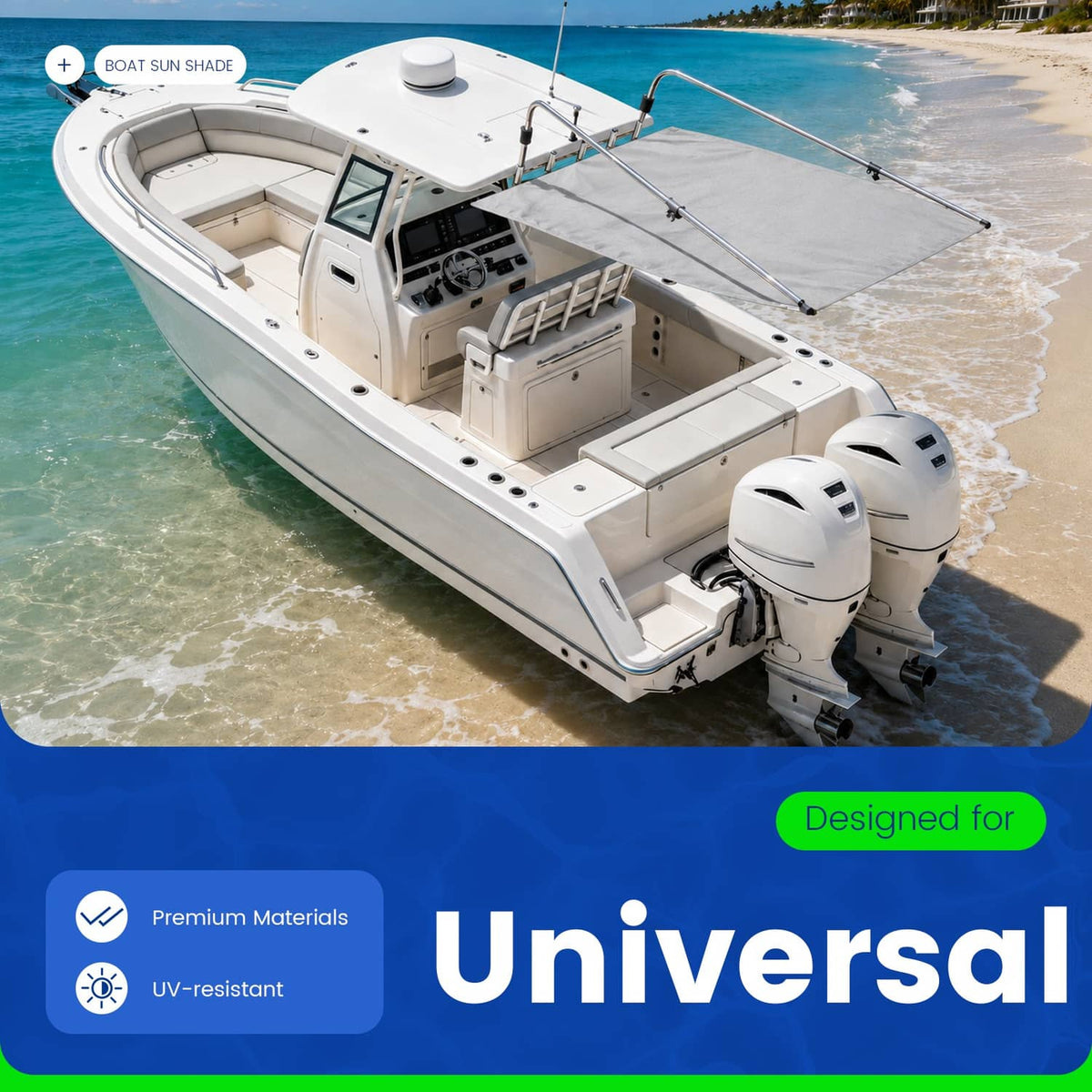 Solidspare Gray Boat Sun Shade 304 Stainless Steel+Fabric Canopy For Universal Boat