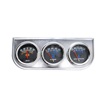 Solidspare 2'' 52mm Chrome Car Triple Gauge Set Kit Amp Meter Water Temp Oil Pressure 3in1