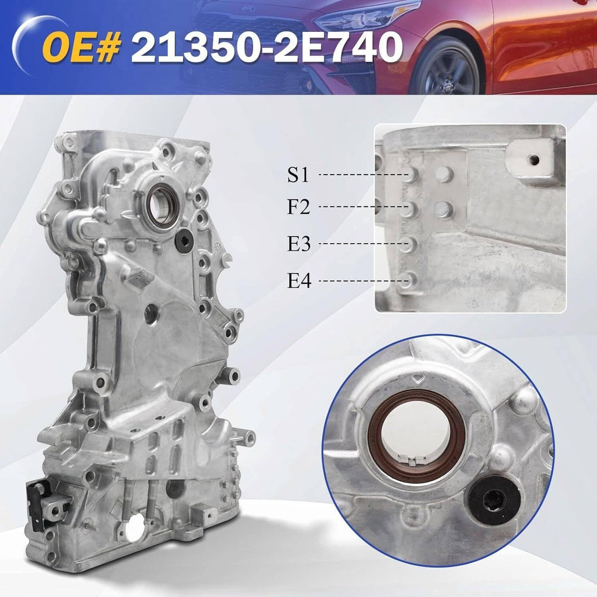Solidspare Silver Engine Oil Pump Timing Chain Cover for 2017-2020 Hyundai Elantra 2.0L