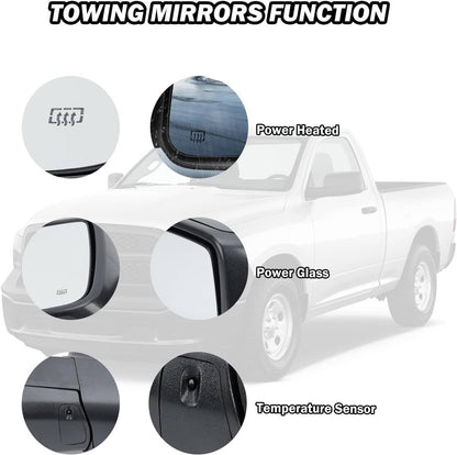 Solidspare Left/Driver Manual Fold & Heated & Temp Sensor Mirror For 2013-19 Dodge Ram 1500