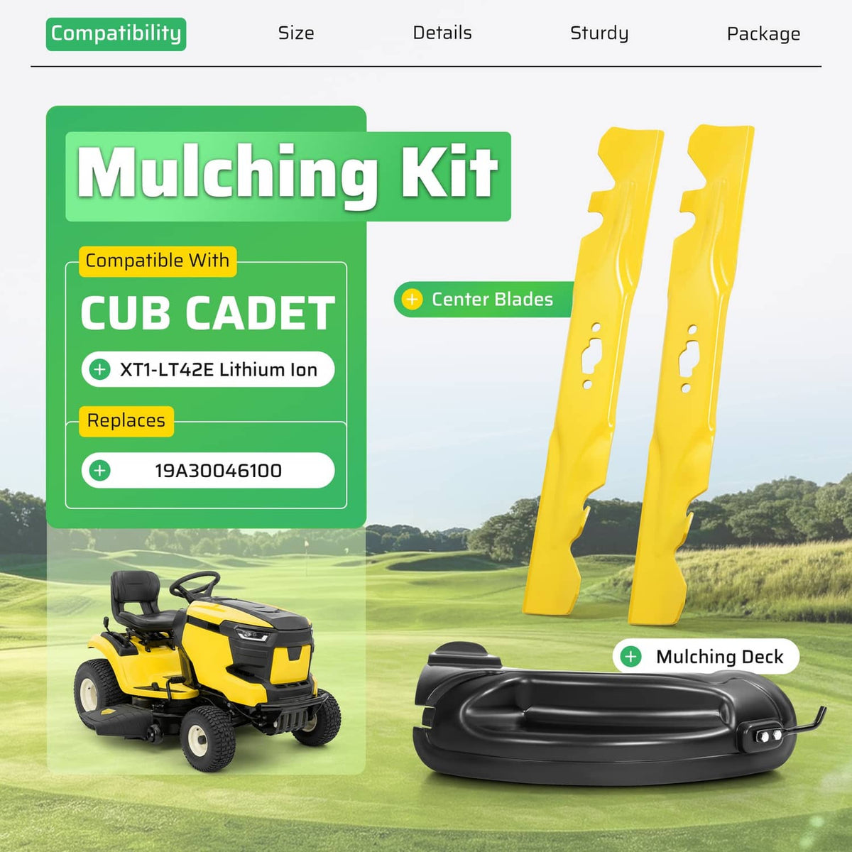 Solidspare 42" Mulching Blade Kit For CUB CADET XT1-LT42E Deck S-Shaped #19A30046100