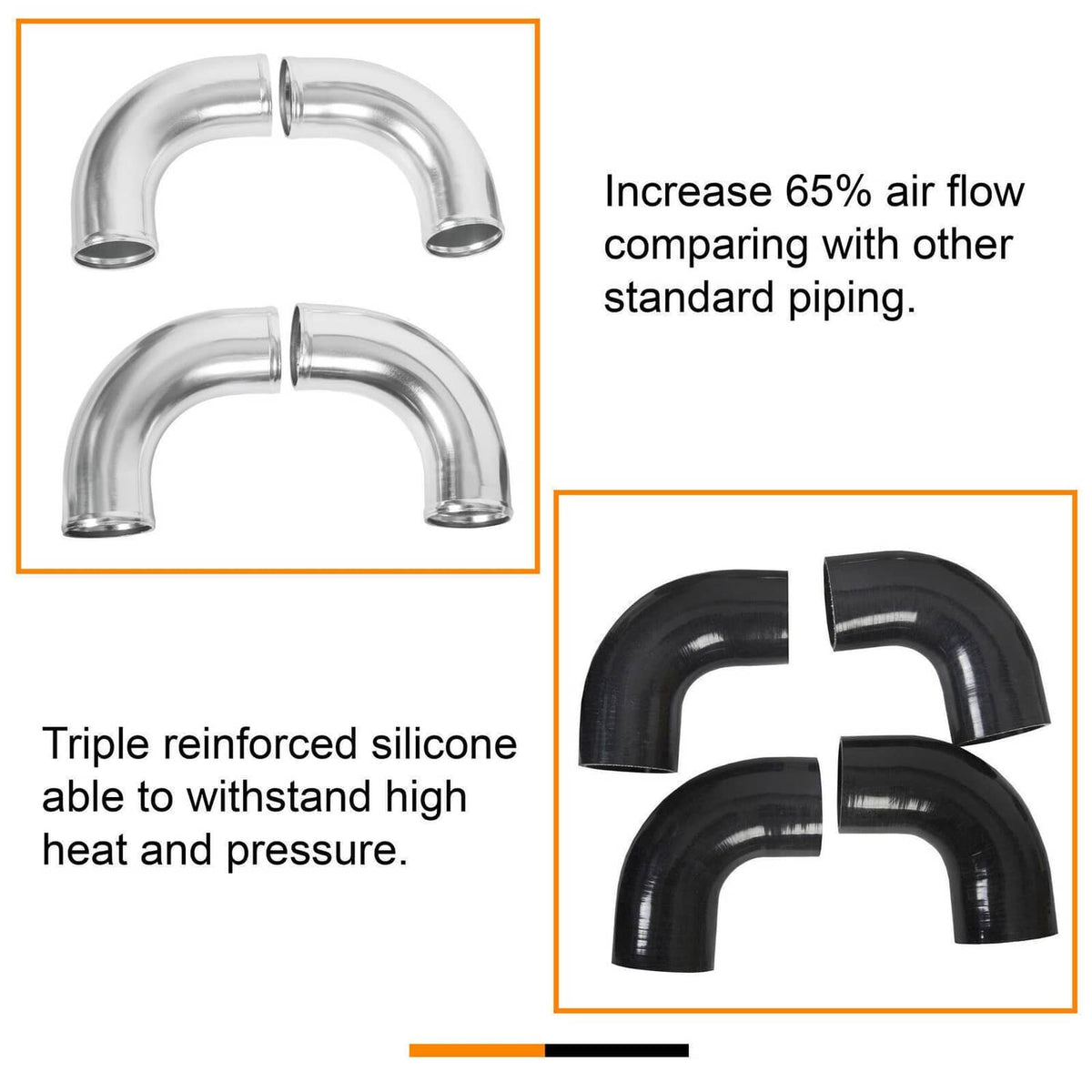 Solidspare Universal 2" Inch Polished Intercooler Pipe Kit + Silicone Hose + Clamp