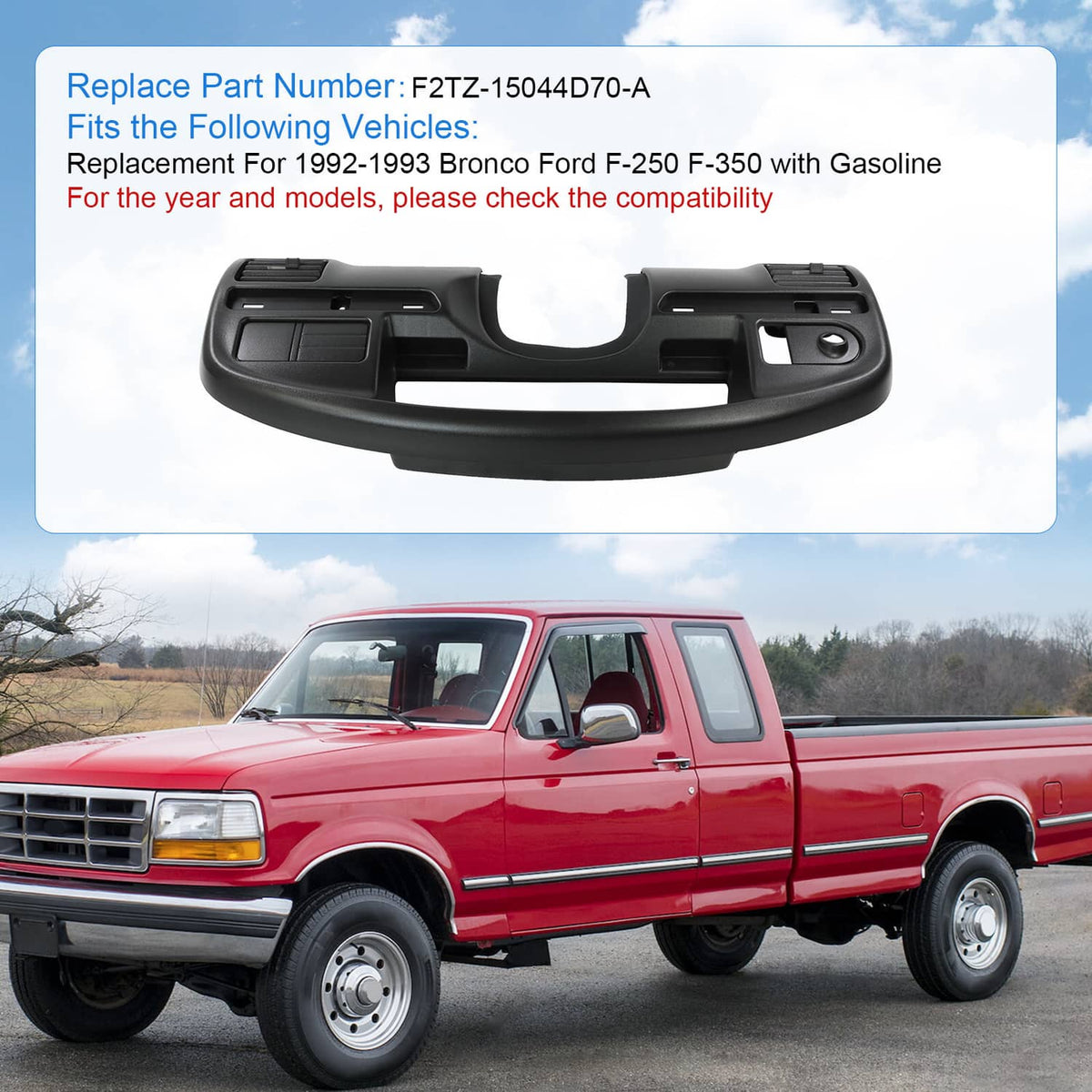 Solidspare Instrument Dash Cluster Bezel For Ford 92-93 F150 F250 F350 Bronco F-Super Duty