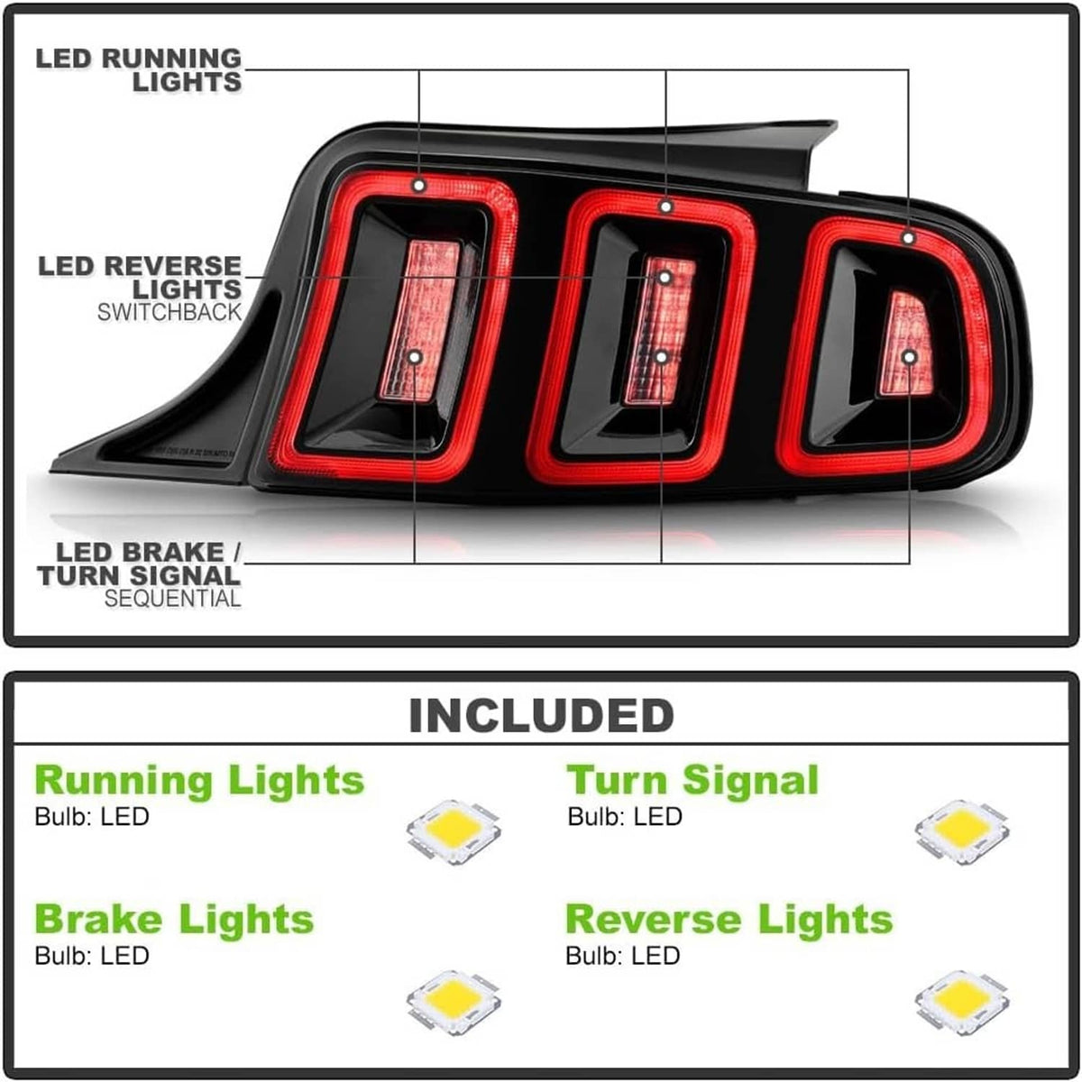 Solidspare For 2010-2014 Ford Mustang Full LED w/ Sequential Tail Lights Black Brake Lamps
