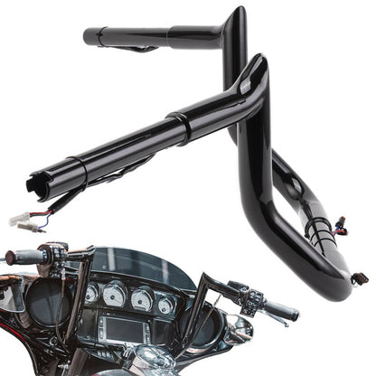 Solidspare Gloss Black 10" Pre-Wired Meathook Handlebar For 14+ Harley Electra Street Glide