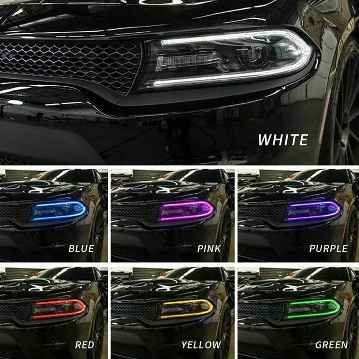 Solidspare Pair For 2015-2021 Dodge Charger LED Projector Headlights RGB Color Change Lamps