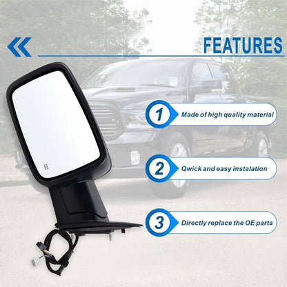 Solidspare Mirrors LH+RH For 2013-2019 Ram 1500 Power Fold Power Adjust Heated Puddle Light