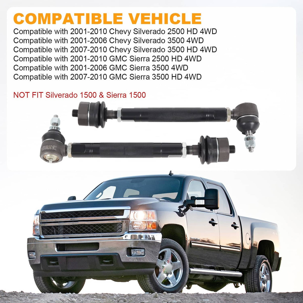 Solidspare Heavy duty steel Duty Tie Rod Ends Kit for Silverado 2500 HD 2001-2010 2K780100