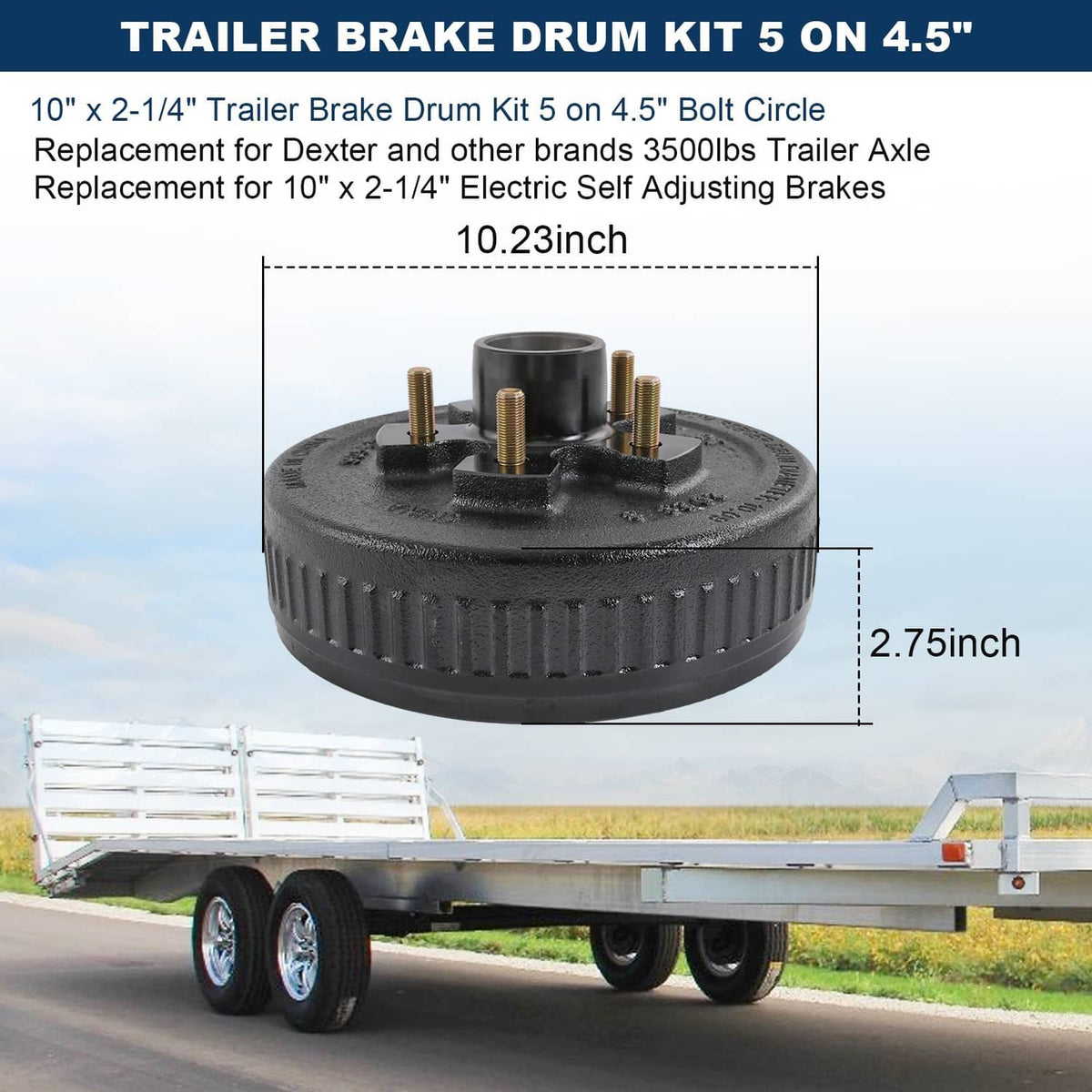 Solidspare NEW Electric Trailer Brake 10" x 2-1/4" & 5 on 4.5" Hub Drum Kit for 3500 lbs
