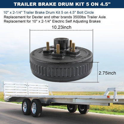 Solidspare NEW Electric Trailer Brake 10" x 2-1/4" & 5 on 4.5" Hub Drum Kit for 3500 lbs