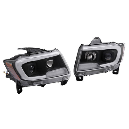 Solid Spare For Jeep Grand Cherokee 2011 2012 2013 LED DRL Projector Headlights Black Pair