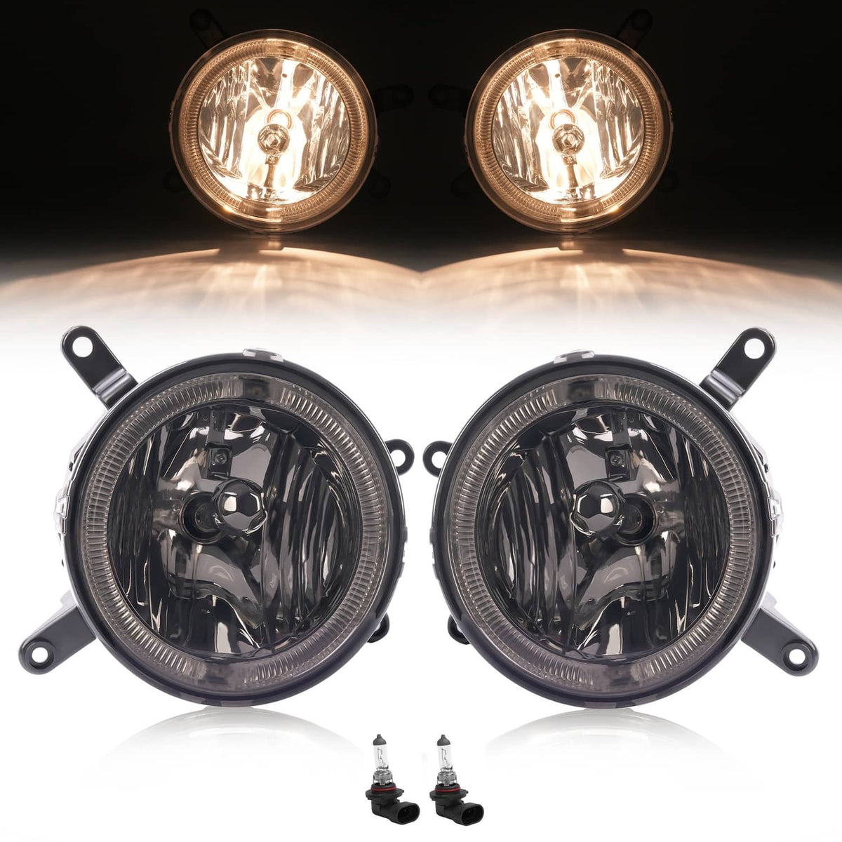 Solid Spare Fog Lights LED Halo Running Light Smoke Lens For Ford Mustang GT 2005-2009 RH&LH